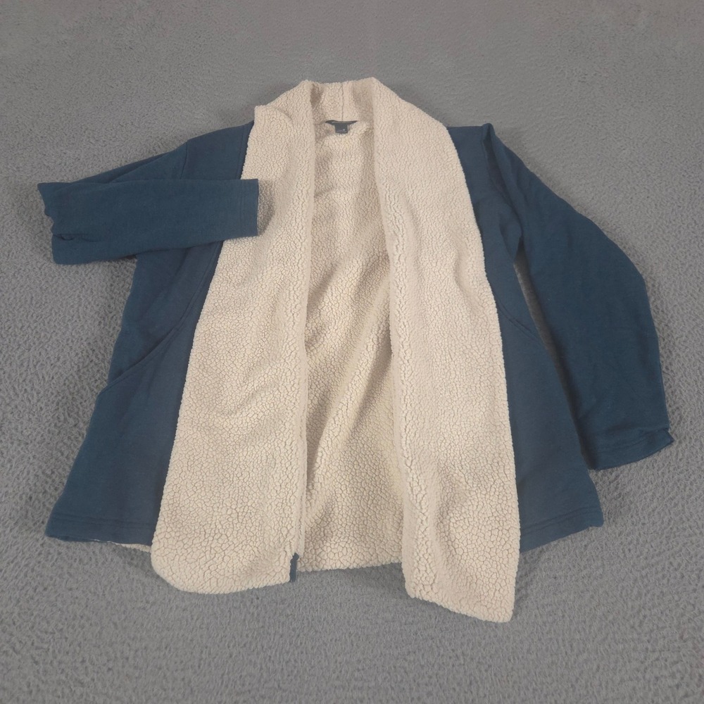 Eddie Bauer Sweater Womens M Blue Sherpa Lined Open Front Cardigan Cotton Blend